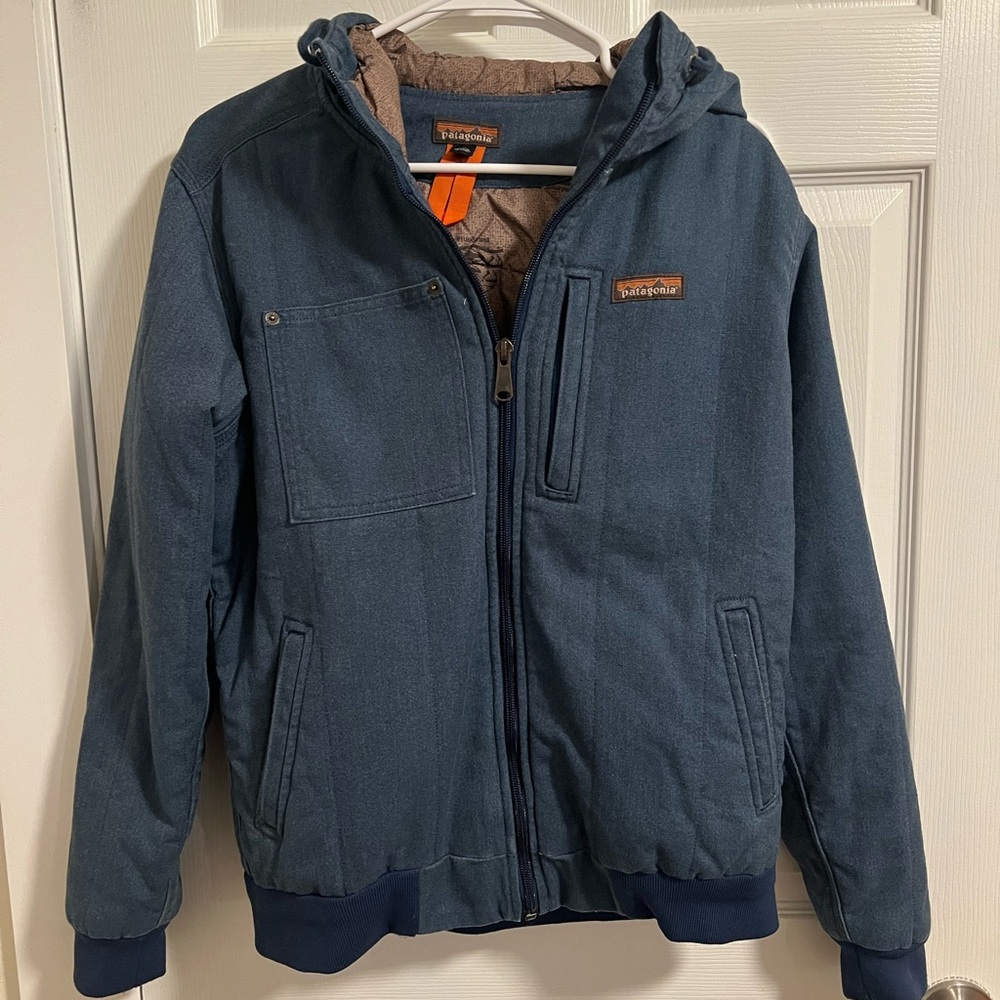 Patagonia Blue Hooded Bomber Jacket